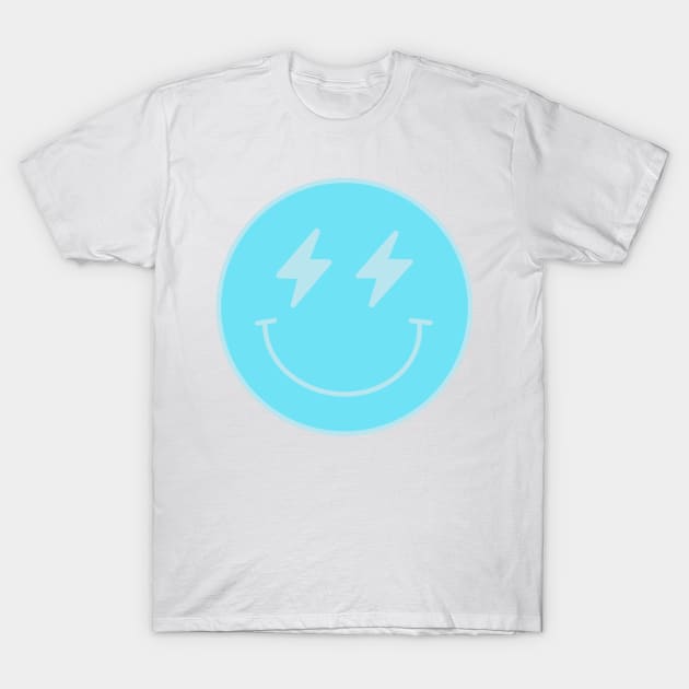 Lightning Bolt Smiley Face Preppy Blue T-Shirt by Asilynn